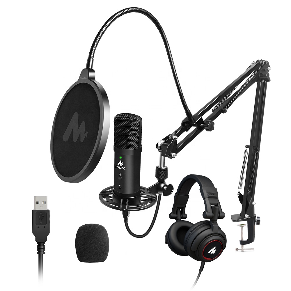 Gaming Microphone - MAONO Studio USB-Mikrofon mit Echtzeit-Monitor-Kopfhörern für